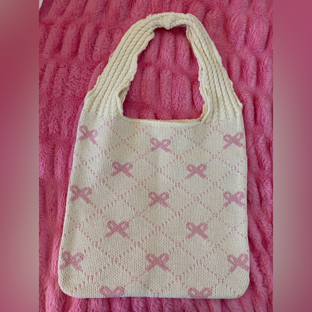 DAVI & DANI Cream and Pink Knit Bag